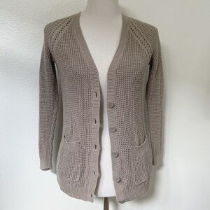 Cotton V-Neck Textured Knit Button Cardigan | BP - Light Taupe, XS | VGUC